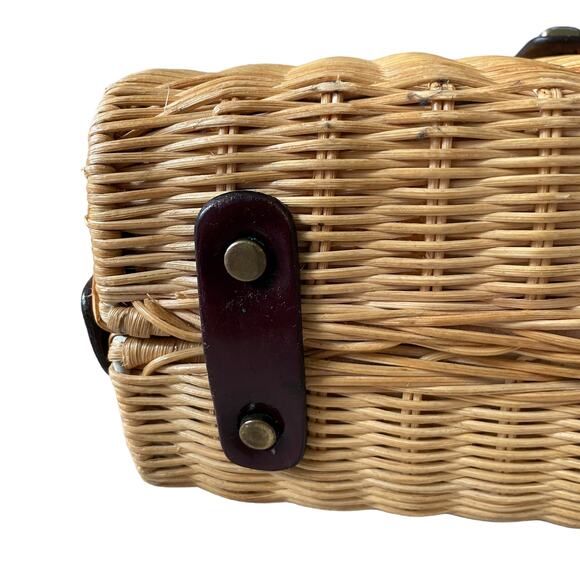 Vintage 60's 70's ETIENNE AIGNER Wicker Rattan Handbag with Leather Strap Brown - Picture 11 of 15